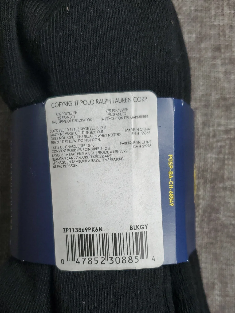 Polo Ralph Lauren Black and Gray Socks Size  10-12